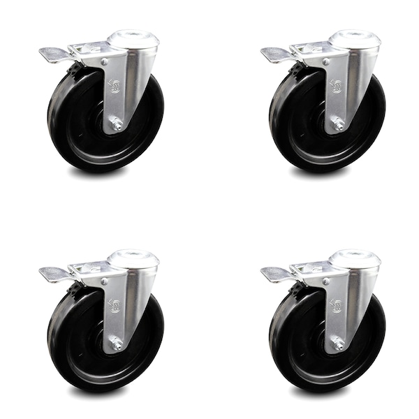6 Inch Phenolic Wheel Swivel Bolt Hole Caster Set with Total Lock Brake SCC